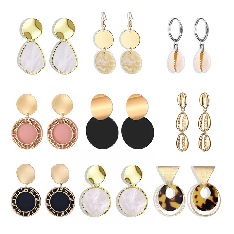 FNIO Gold Korean Fashion Heart Drop Earrings For Women 2019 NEW Trendy Handmade Geometric Round Sequin Dangle Earring Jewelry | Украшения и