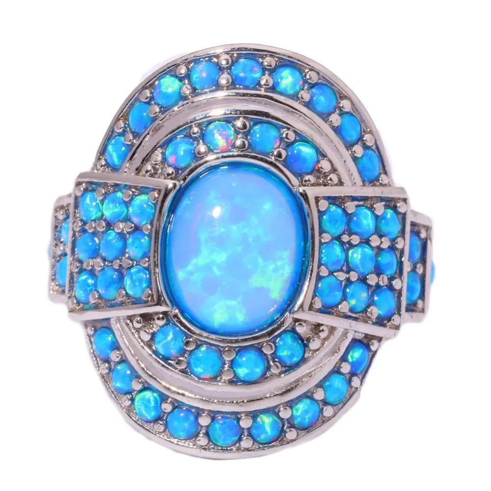 CiNily Created Blue Fire Opal Silver Plated Ring Wholesale Hot Sell Wedding Party for Women Jewelry Ring Size 7-12 OJ4861