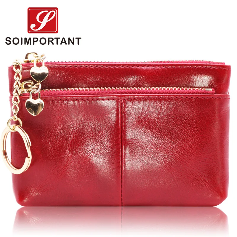 Women Genuine Leather Slim Wallet Small Purse Zip Coin Bag Change Lady Key Ring