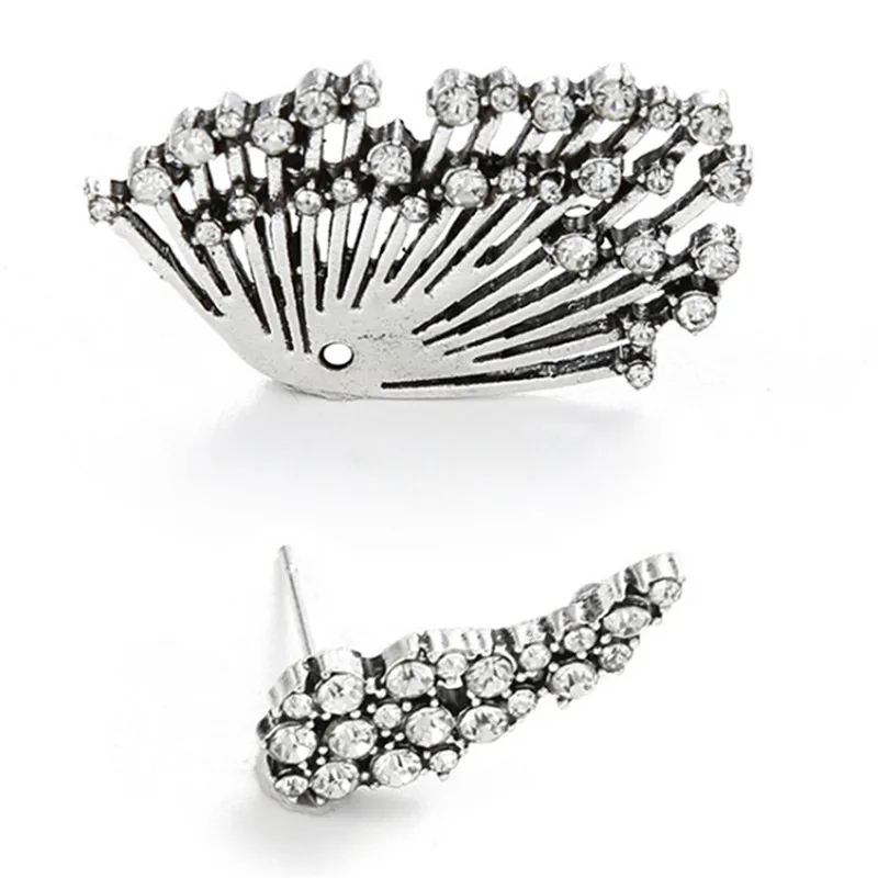 Женские серьги гвоздики в стиле панк с кристаллами крыльями золотого цвета| |