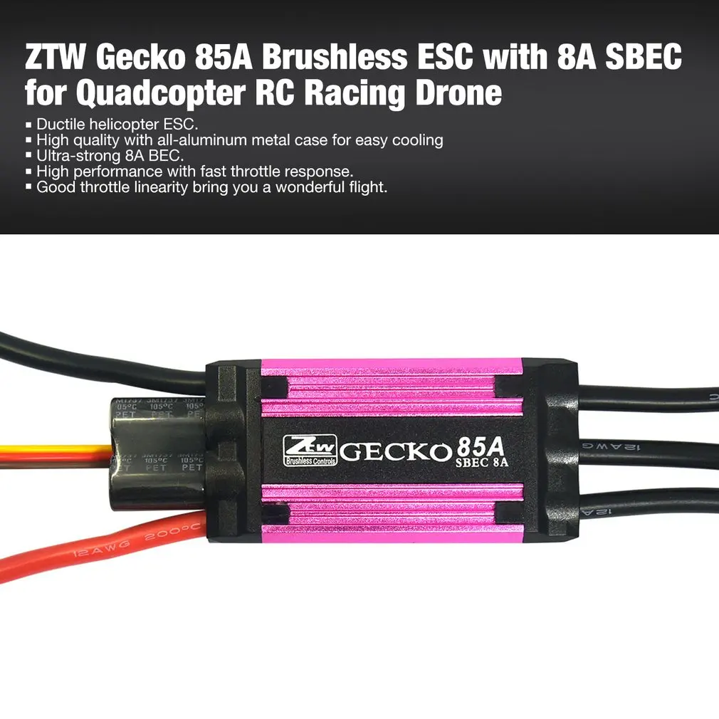 

ZTW Gecko 85A Brushless ESC Electronic Speed Controller with 8A SBEC for Quadcopter RC Racing Drone Aircraft Ductile helicopter