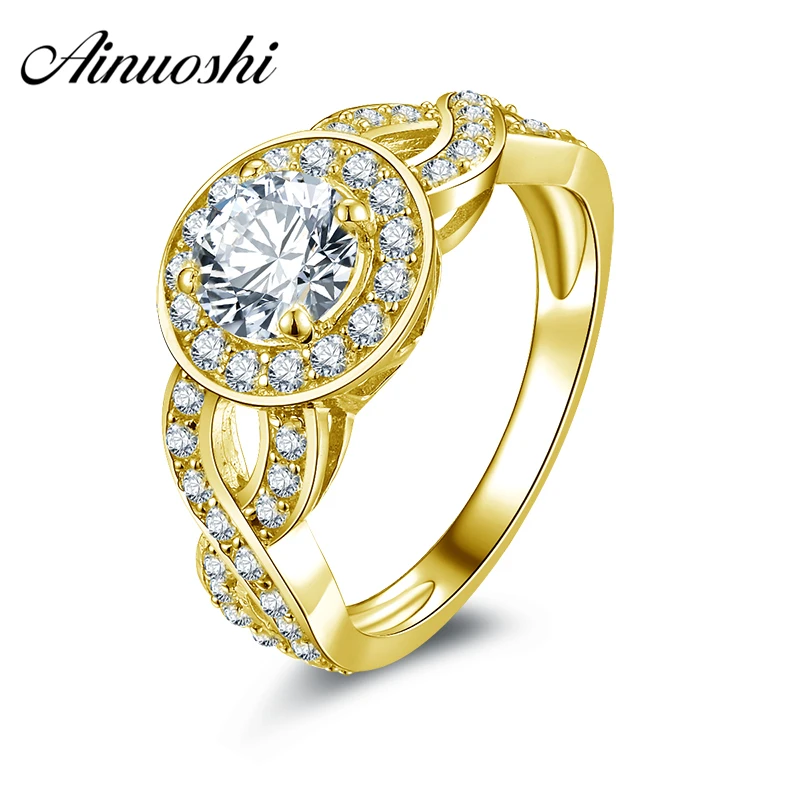 

AINUOSHI 10k Solid Yellow Gold Ring 0.8 ct Halo Ring Engagement Genuine 10k Joaillerie Bague Wedding Anniversary Birthday Gift