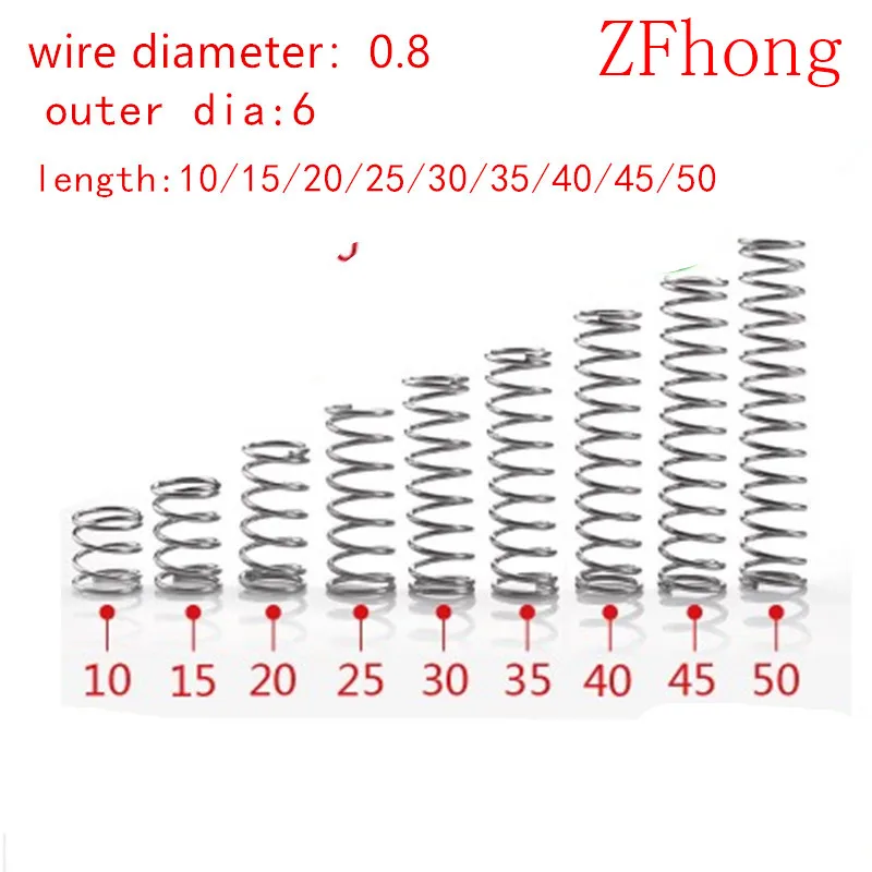 

20pcs compression spring wire diameter 0.8mm outer diameter 6mm Stainless Steel Micro Small Compression spring length 10mm-50mm