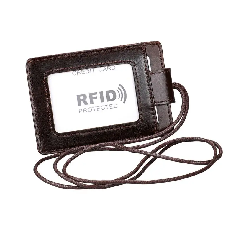 TRASSORY Анти Rfid ID карты шеи держатель из натуральной кожи кредитный держатель для карт с ремешком для мужчин и женщин