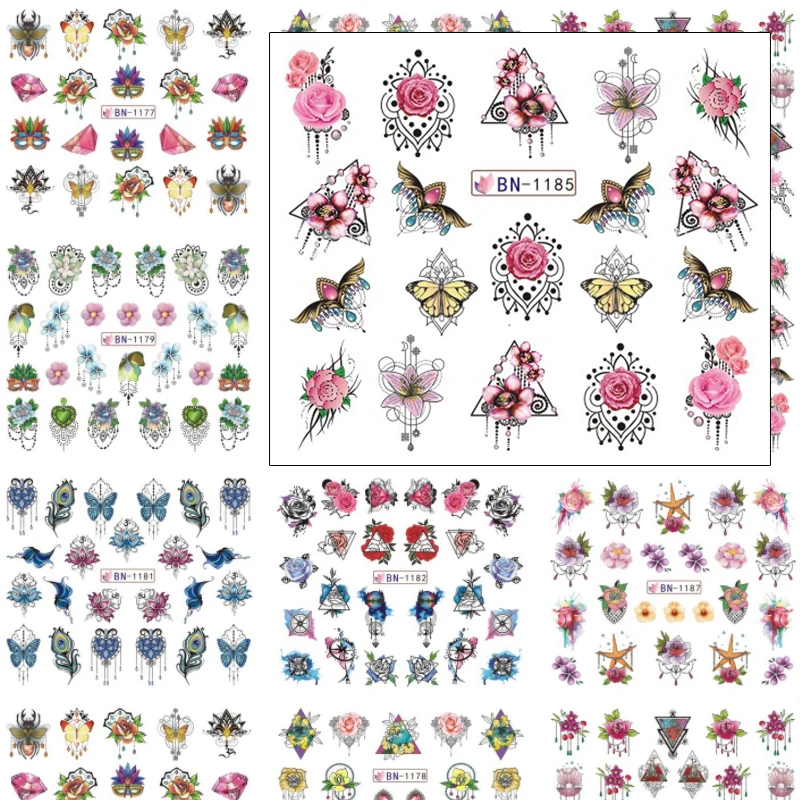 

1pc Water Nail Art Stickers Flower Necklace Water Transfer Decals Wraps Butterfly Sliders For Nails Decoration BN1177-BN1188
