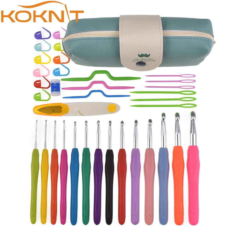 

Crochet Hooks Set 14 pcs 2.0-10.0mm Ergonomic Handles Soft Handle Big Size Crochet Needles Weave Knitting Hooks With Case