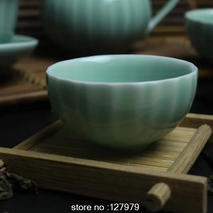 Аутентичная чайная чашка Longquan celadon ди-печь лотос светильник-зеленая фарфоровая