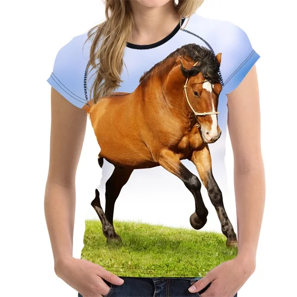 FORUDESIGNS/Винтаж для женщин Летняя Базовая футболка 3D лошадь животных Женские топы повседневное с короткими рукавами женские рубашки для девочек женс - Цвет: H6902BV