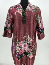 2018 Loose Collar Button Middle-aged Straight Print Mandarin Collar Knee-length Lady Dress girls button up banana print collar dress