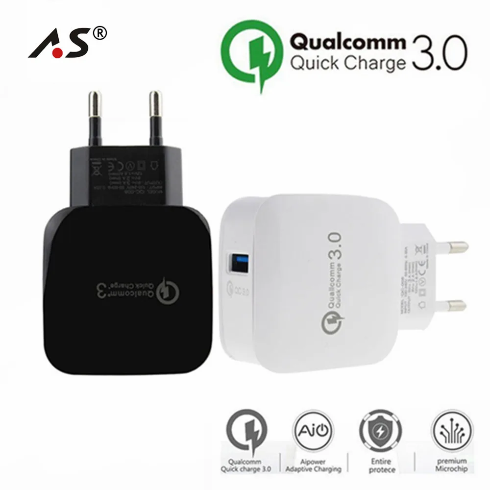 

A.S Quick Charge 3.0 Mobile Phone Charger 18W Fast USB Charger EU Plug Wall USB Charger Adapter for iPhone Samsung Xiaomi LG