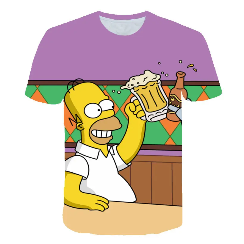 

Simpson Snoopy and other Animation Drink Beer Printing T-shirts With Round Collar Short Sleeves in Summer Cool Harajuku 3D Tops