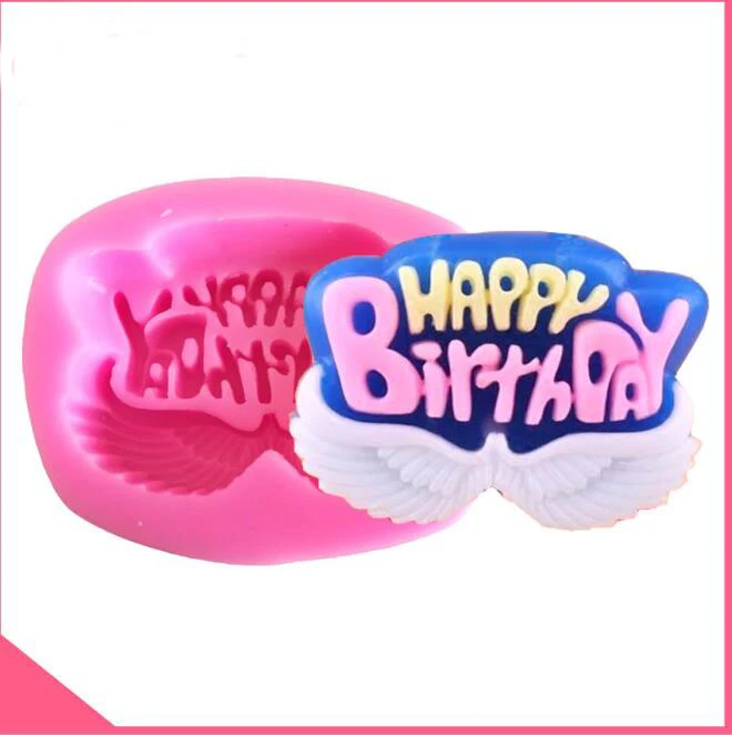 天使の羽英語ハッピーバースデー手作り石鹸キャンドルシリコーン金型ヤンカイチョコレート型 Cake Molds Aliexpress