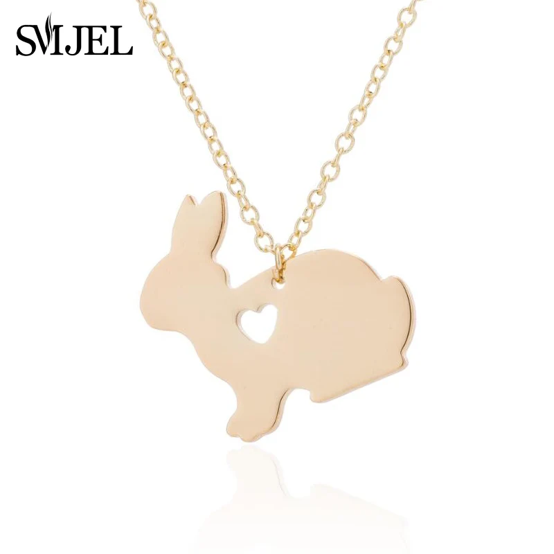 SMJEL, Очаровательное ожерелье с милым животным Кроликом, колье, колье с милым Кроликом, ожерелье с сердцем, детские ювелирные изделия для девочек, подарки на день рождения - Окраска металла: Золотой цвет