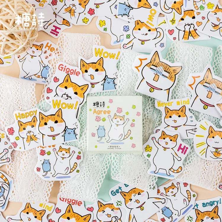 

45pcs Boxed Fat Orange Cat Adhesive Sticker Decoration Diy Originality Sticky Notes School Office Supplies Stationery