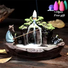 Керамическая горелка для благовоний с обратным потоком для пожилых мужчин, домашний декор, подставка для ароматических палочек, курильница+ 10 конусов для благовоний