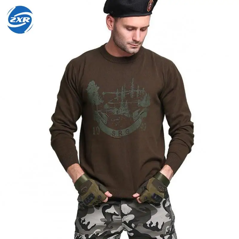 

Zuoxiangru Tactical Mens Sweater Winter Autumn 100% Cotton Military Army Loose Knitted Sweater Male hiking t shirt Pull Homme