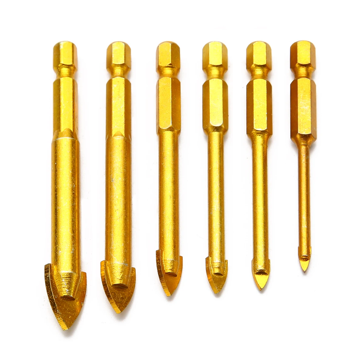 6Pcs Titanium Coated Glass Drill Bit Set 4 5 6 8 10 12mm With 1/4"Hex Shank Glass Hole Opener