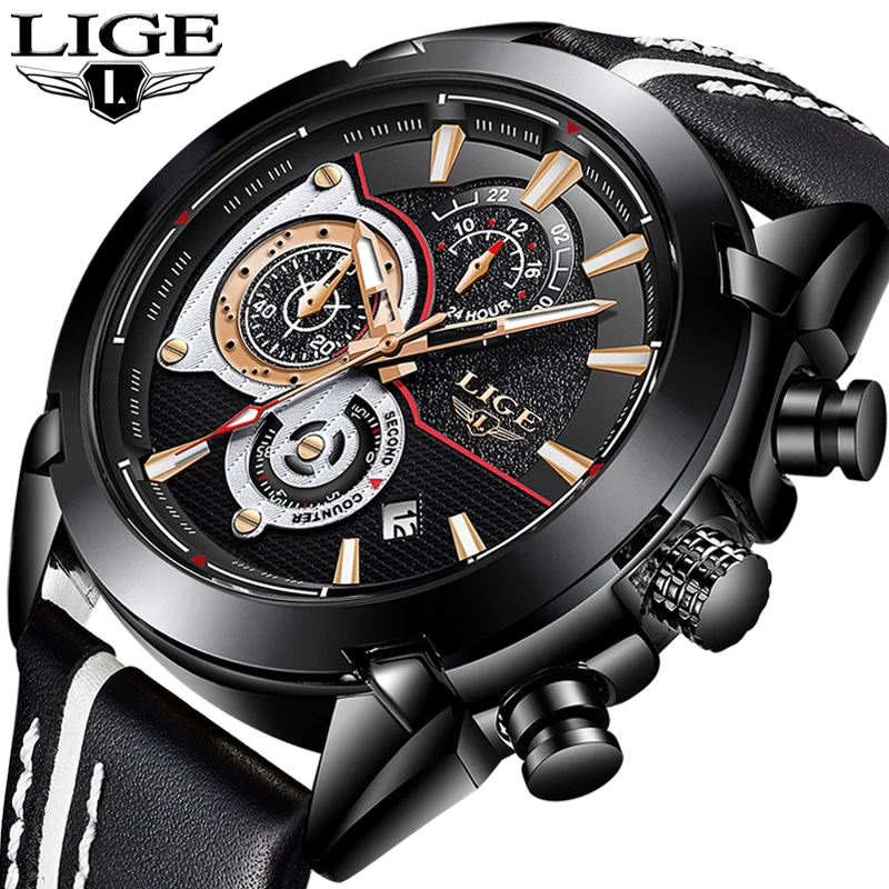 

Relojes Hombre 2018 LIGE New Mens Watches Top Brand Luxury Military Sport Waterproof Watch High Quality Leather Quartz Clock+Box