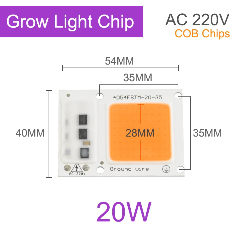 Kaguyahime 220 В светодиодный COB Чип 20 Вт 30 Вт 50 Вт 100 вт DIY прямоугольный Чип Прожектор без необходимости драйвер Светодиодный прожектор для выращивания растений - Испускаемый цвет: Grow Light 20W
