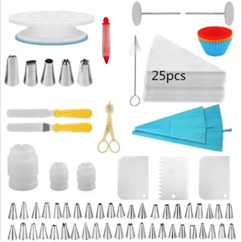 106pcs Multi-function Cake Decorating Kit Cake Turntable Set Pastry Tube Fondant Tool Kitchen Dessert Baking Pastry Supplies
