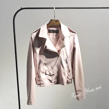 Кожаная куртка полная Мода настоящая Акция европейский и американский ветер молния пункт тонкий лацкан мотоцикл Pu женский