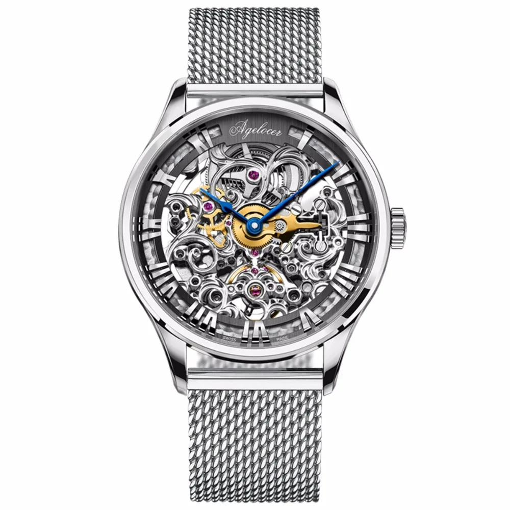 

Agelocer Top Brand Luxury Fashion Watches Skeleton Dial Stainless Steel Automatic Watches Hollow Out Watches for Men 5401