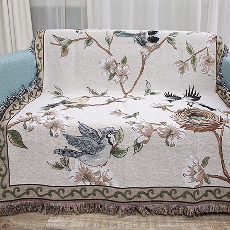 

Flowers Birds Cotton Blanket Knitted Multi-function Carpet Beds Table Cloth Sofa Blankets Knitted Towel Beach Cover-up Bed Sheet