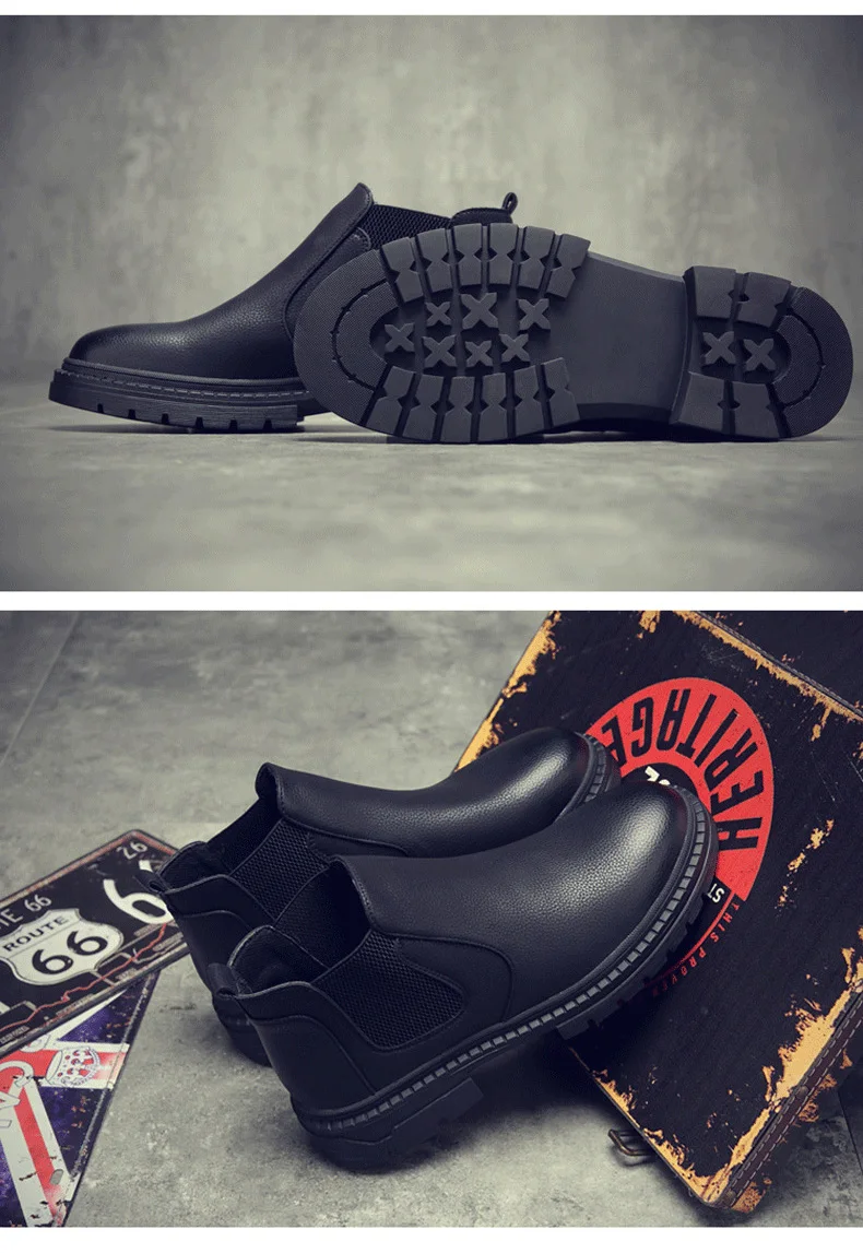 Ботинки «Челси»; Мужская зимняя обувь; мужские ботинки из мягкой кожи на толстой подошве; Мужские Черные ботильоны; KA437
