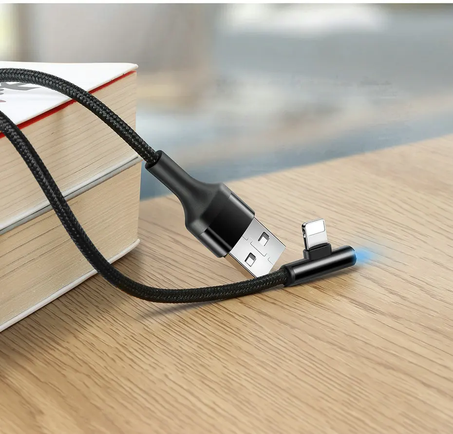 Mcdodo 90 Degree USB Cable For iPhone X Xs Max XR Fast Charging Data Cable For iPad iPhone 8 7 6s Plus 5s with LED Light (13)