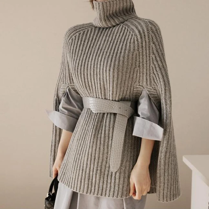 

BGTEEVER Turtleneck Cloak Sweater Women Camel Casual Knitted Pullover Autumn Winter Streetwear Women Sweaters Jumper 2019