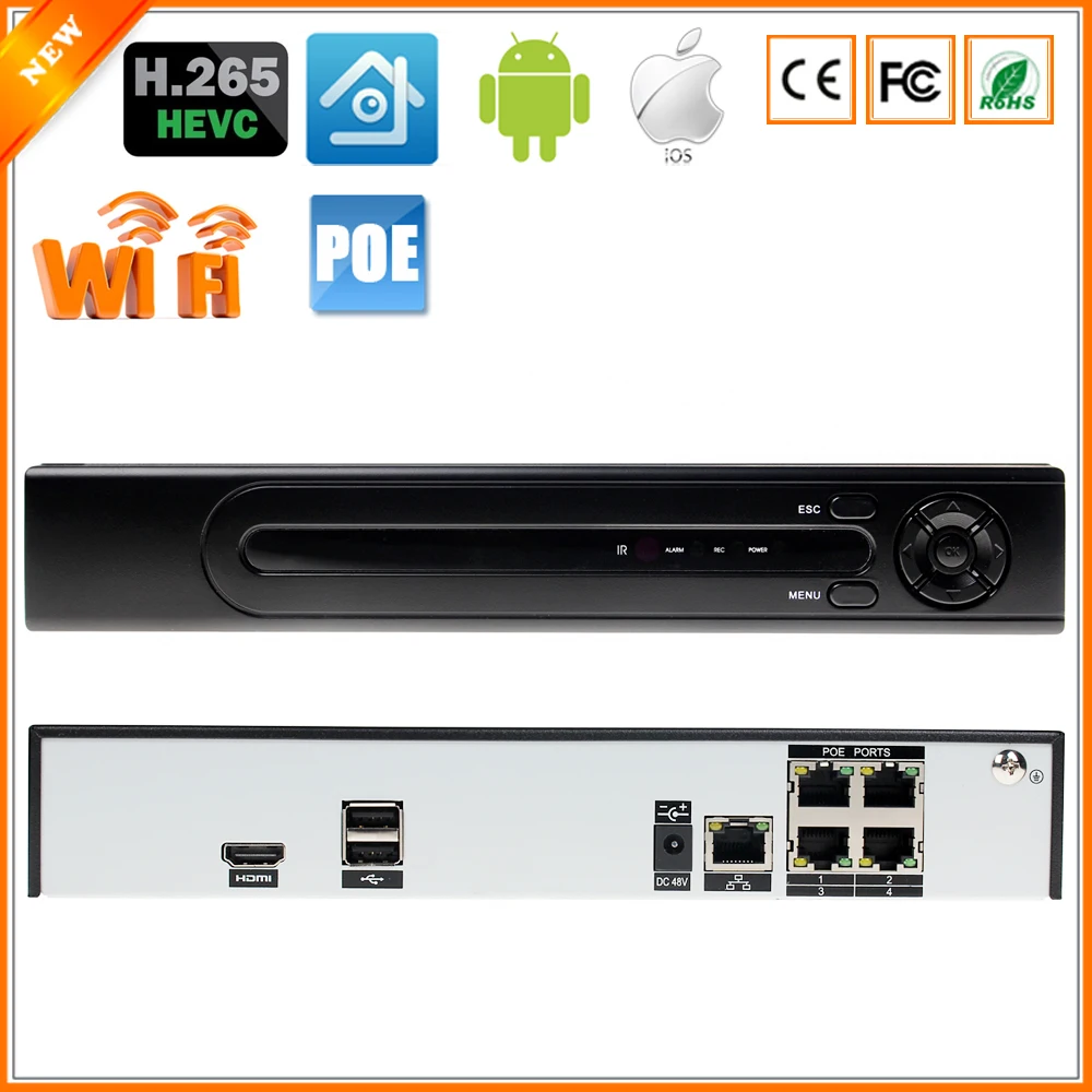 Besder H.265 ONVIF 4CH 8CH Max 4K HDMI Система охранного видеонаблюдения POE NVR HI3798M 4MP 5MP P2P Обнаружение движения FTP IEEE802.3af DC48V NVR для IP камера