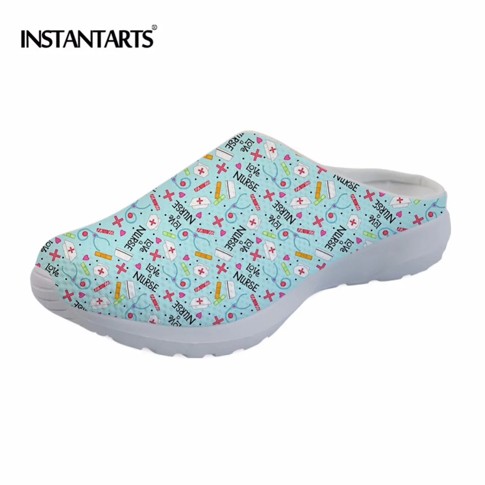 

INSTANTARTS 2019 Fashion Women Nurse Prints Slippers Summer Beach Water Shoes Outside Slip on Mesh Slides Cartoon Casual Sandals