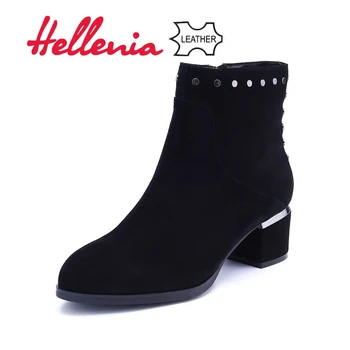 

Hellenia Kid Suede Velvet and Wool Lining for Spring Autumn Winter Women Boots Fashion Ladies Shoes Geunine Leather Shoe