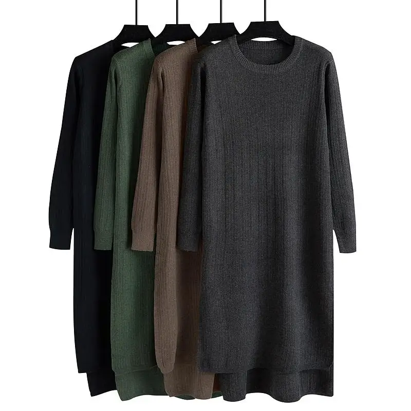 

GIGOGOU Big Size Loose Autumn Winter Women Sweater Dress With Wool Europe Style Knitted Rib Dress Warm Female Dress