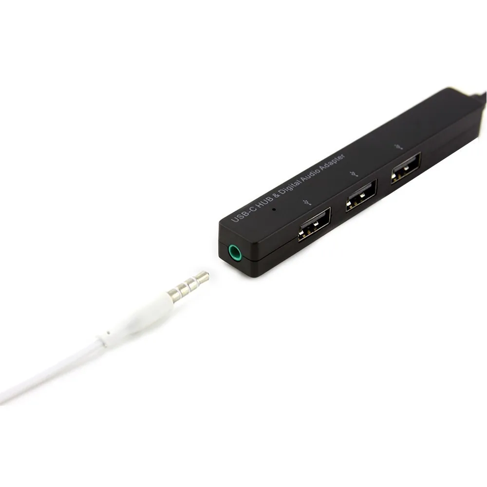 Type-C HUB 3 Ports USB 2.0 HUB 3.5mm Earphone Music Digital Audio