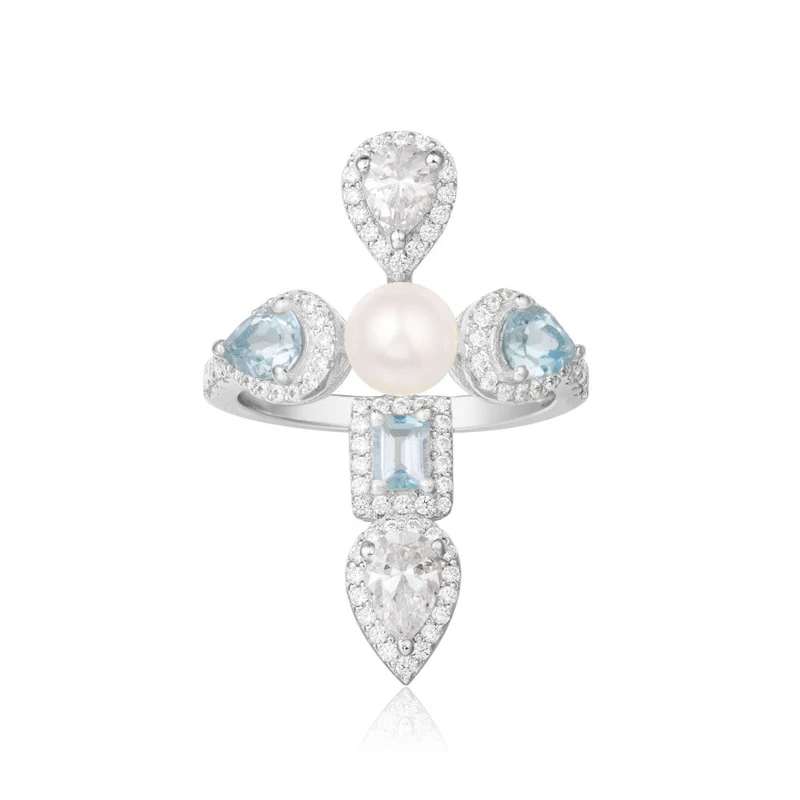 

[MeiBaPJ]Real 925 Sterling Silver Personality Cross Ring for Women with AAA High Quality Colour Stones Party Fine Jewelry