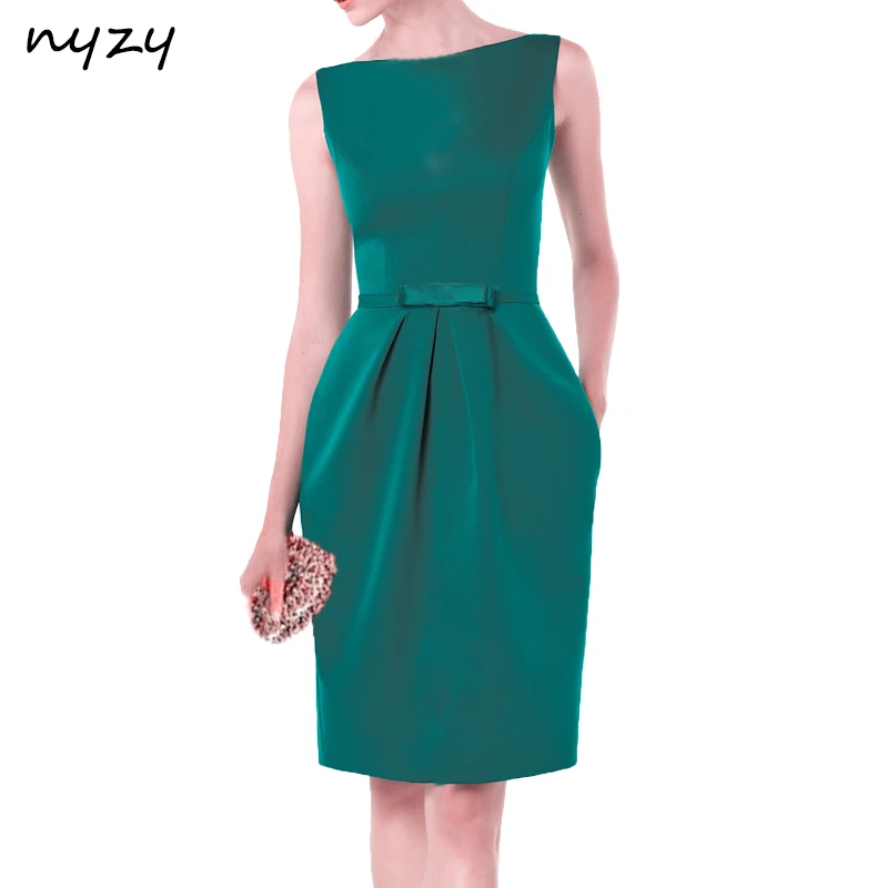 

NYZY C20 Satin Pockets Short Cocktail DressesEmerald Green Wedding Party Guest Dress Robe Coctel vestidos de festa curto