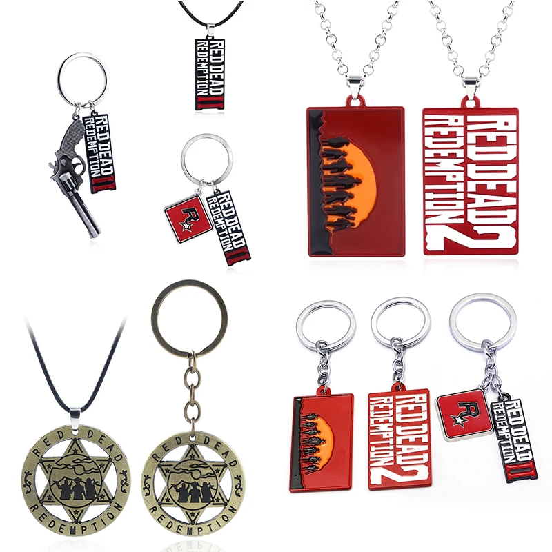 

New Game Red Dead Redemption 2 Keychain Metal Key Ring Chain 3D Gun Square Men Car Women Bag Jewelry Souvenir Chaveiro llaveros