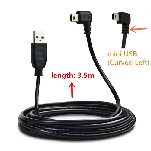 차량용 충전 곡선 미니 마이크로 USB 케이블, 자동차 DVR 카메라 비디오 레코더, GPS, 패드, 모바일용, 케이블 길이 3.5m (11.48ft) 5