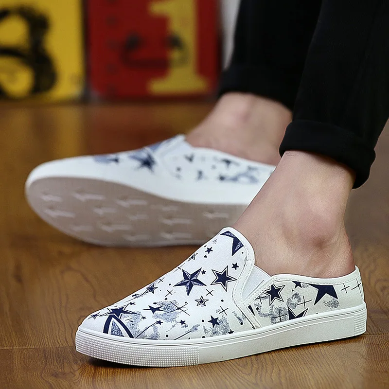 

2016 Summer Men Shoes Flats Graffiti Slippers Personality Stars Slip On Breathable Zapatos Hombre Mens Slides Leisure Footwear