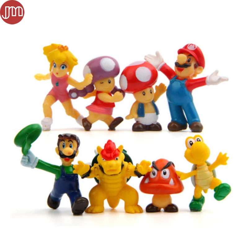 

OHMETOY 8PCS Super Mario Mini Action Figures Toy Troopa Toad Luigi Koopa with Stand Holder Cake Topper Anime Brinquedos