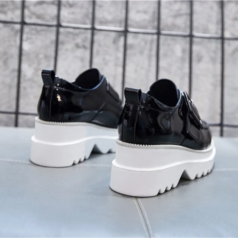 Women's Pumps Genuine Leather Shoes Woman 2019 Spring Autumn Fashion Buckle White/black Shoes High Heels Platform Ladies Shoe