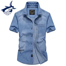 Tace& Shark джинсовая рубашка мужская брендовая Модная Ковбойская с буквенным принтом Повседневная Мужская джинсовая рубашка с короткими рукавами camisas para hombre