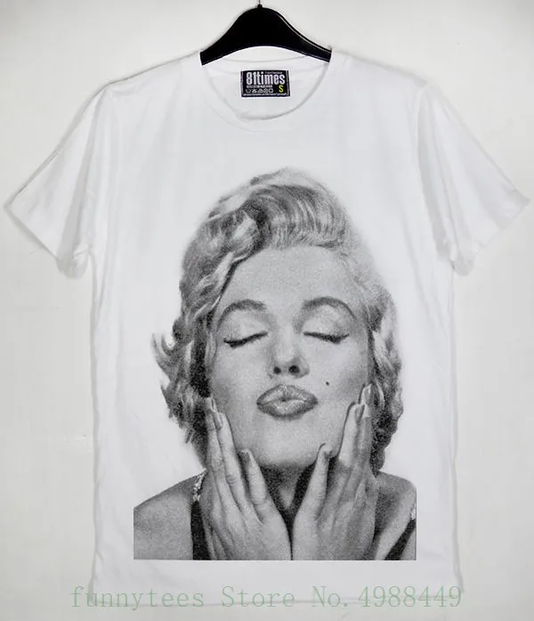 

Marilyn Monroe Sweet Kiss Norma Jeane Mortenson Actress & Model White T Shirt Novelty Cool Tops Loose Black Tshirt