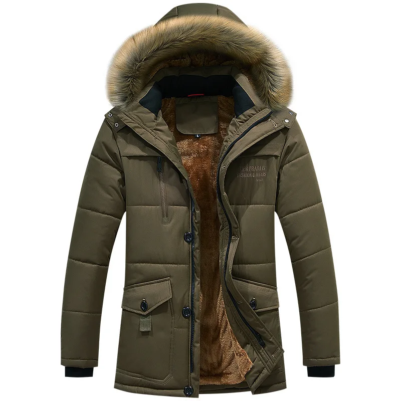 coffee Большой меховой воротник манто с капюшоном Homme Hiver - Цвет: coffee