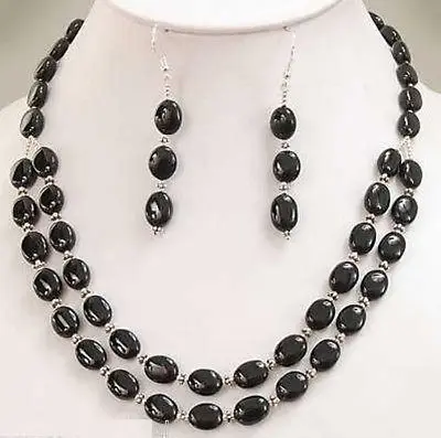 

FREE SHIPPINGBEAUTIFUL! BLACK ONYX NECKLACE +EARRING SET 13X18MM 18-19