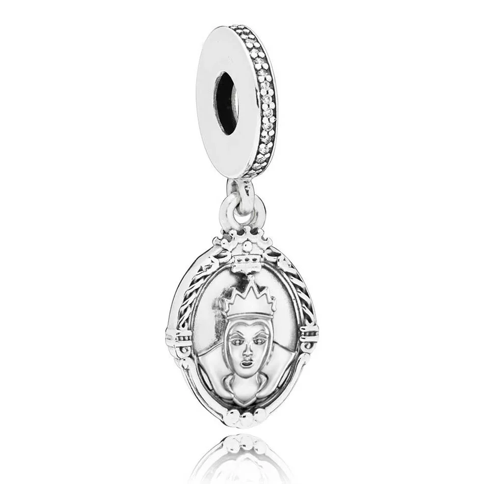 

Authentic 925 Sterling Silver Evil Queen's Magic Mirror With Crystal Pendant Bead Charm Fit Pandora Bracelet Bangle DIY Jewelry