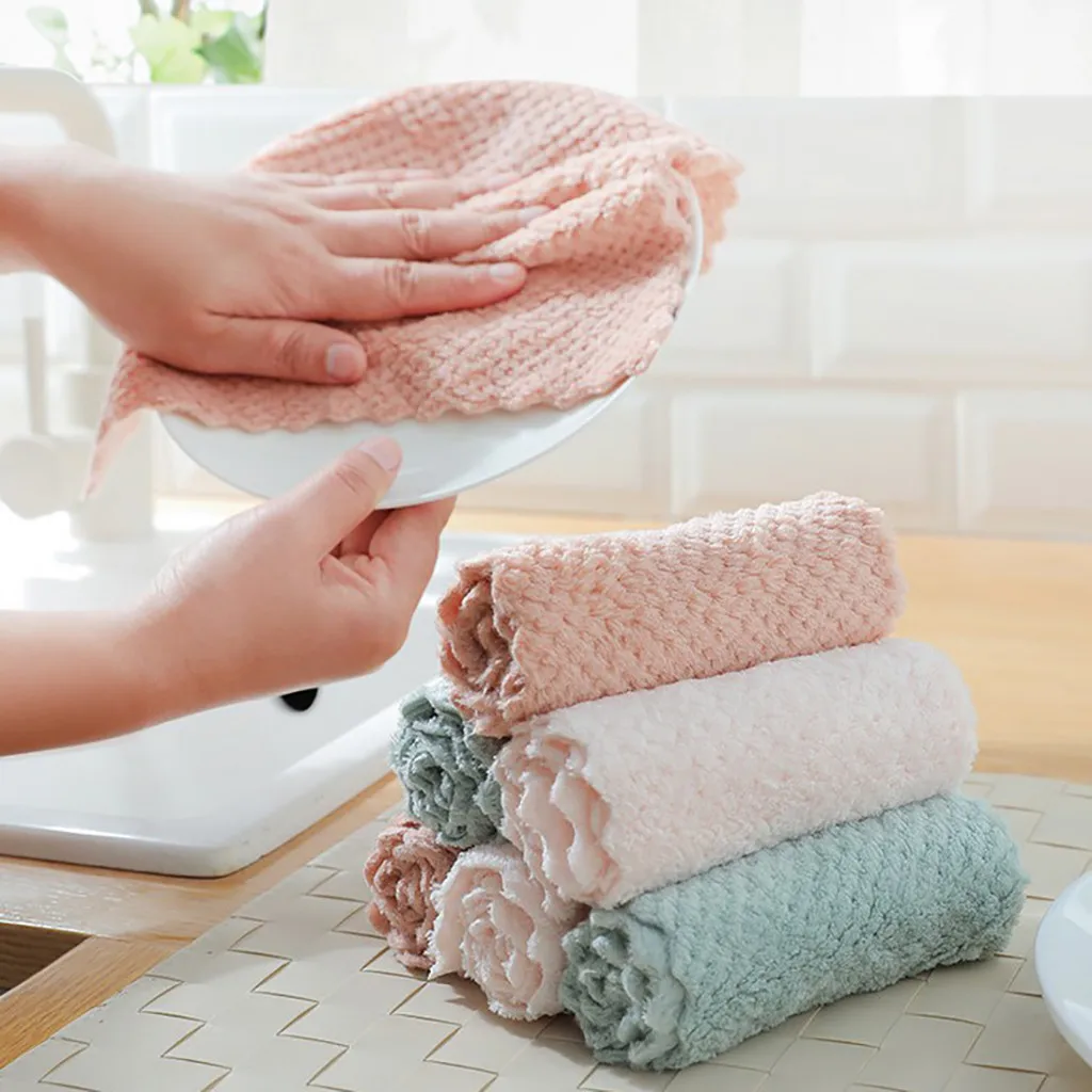 

2019 New Nonstick Oil Coral Velvet Hanging Hand Towels Kitchen Dishclout #NN01017