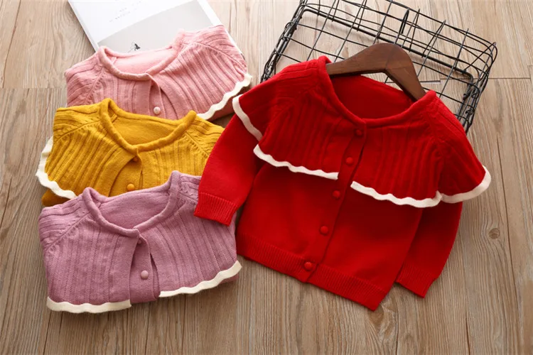 Fanfiluca Toddler Girls Cardigan Cute Baby Girl Cotton Knit Sweaters Autumn Long Sleeve Outerwear Fashion Kids Sweaters For 1-5T0001