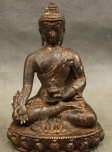 

dr114 Old Tibet Tibetan Bronze Buddhism Pray Shakyamuni Joss Medicine Buddha Statue